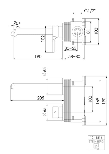 Steinberg Wand-Waschtischarmatur Ausladung 190 mm inklusive Grundkörper Chrom