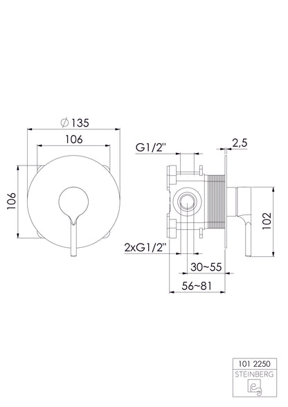 Steinberg Brause-Einhebelmischer Unterputzarmatur, Serie 101, Chrom