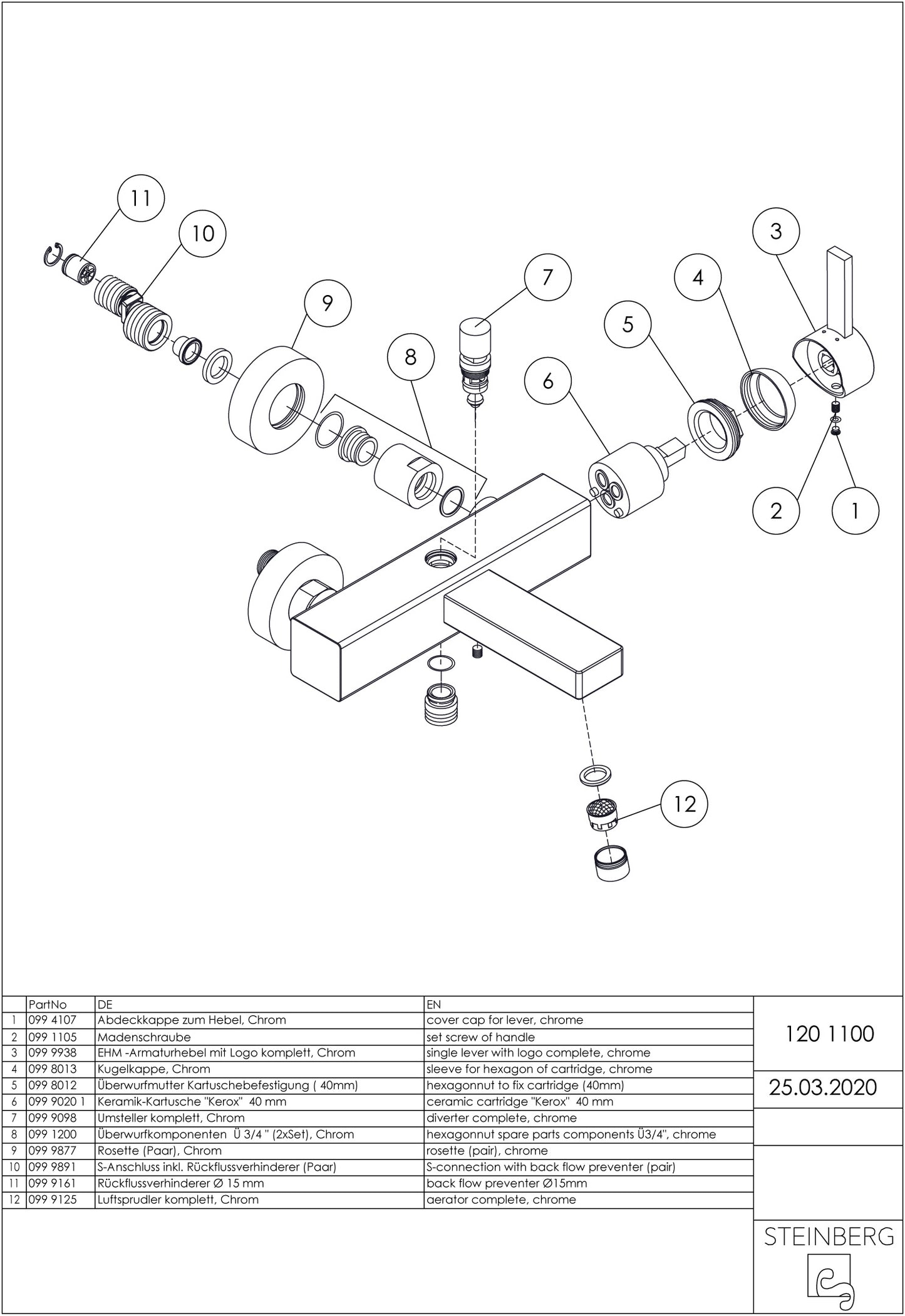 Steinberg Expuser-lever mixer voor Wanne Series 120