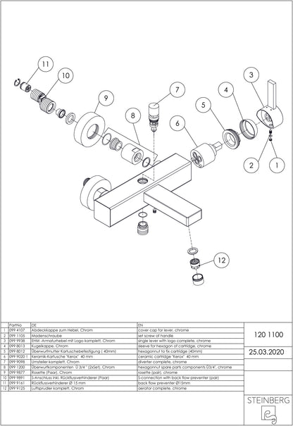 Steinberg surface-mounted lever mixer for tub series 120