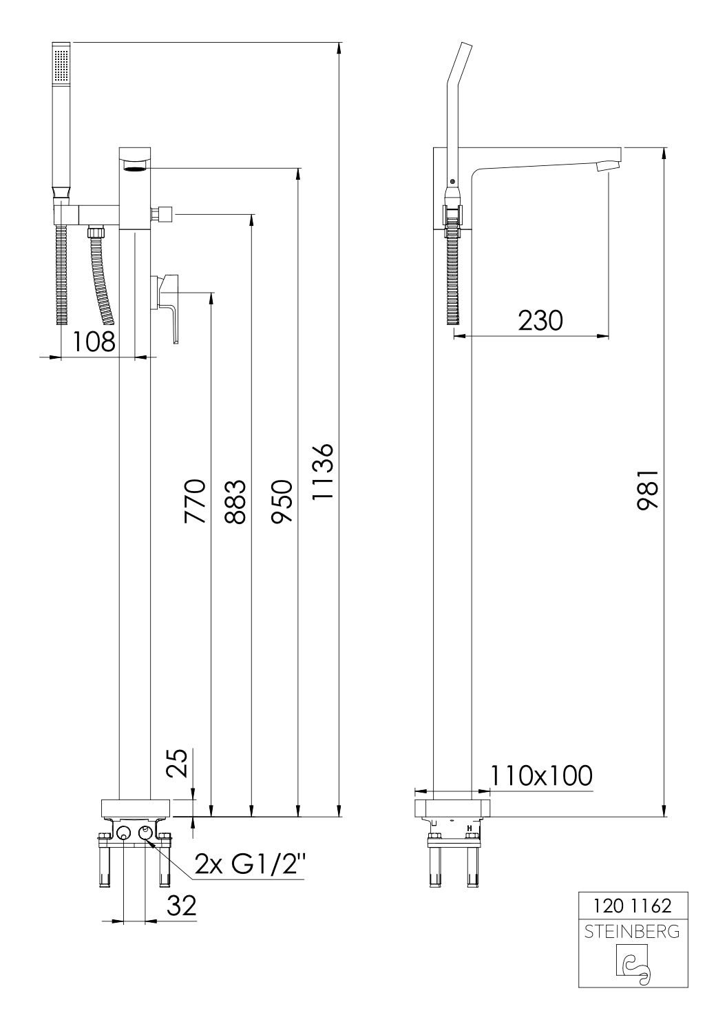 Steinberg Vrijstaande Wannen-Fittersschaft-serie 120