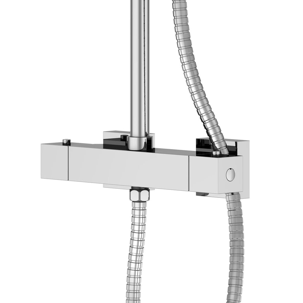 Duschsystem mit Thermostat und Regendusche - eckig - in Chrom - höhenverstellbare Handbrause - Treos Serie 176