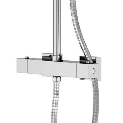 Duschsystem mit Thermostat und Regendusche - eckig - in Chrom - höhenverstellbare Handbrause - Treos Serie 176