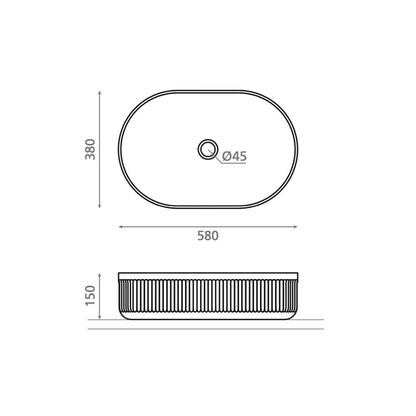 bathco Striae oval - Aufsatzwaschbecken - 580 x 380 x 150 mm - bathco