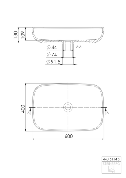 Steinberg Serie 440 - Aufsatzwaschtisch rechteckig - aus Solid Surface