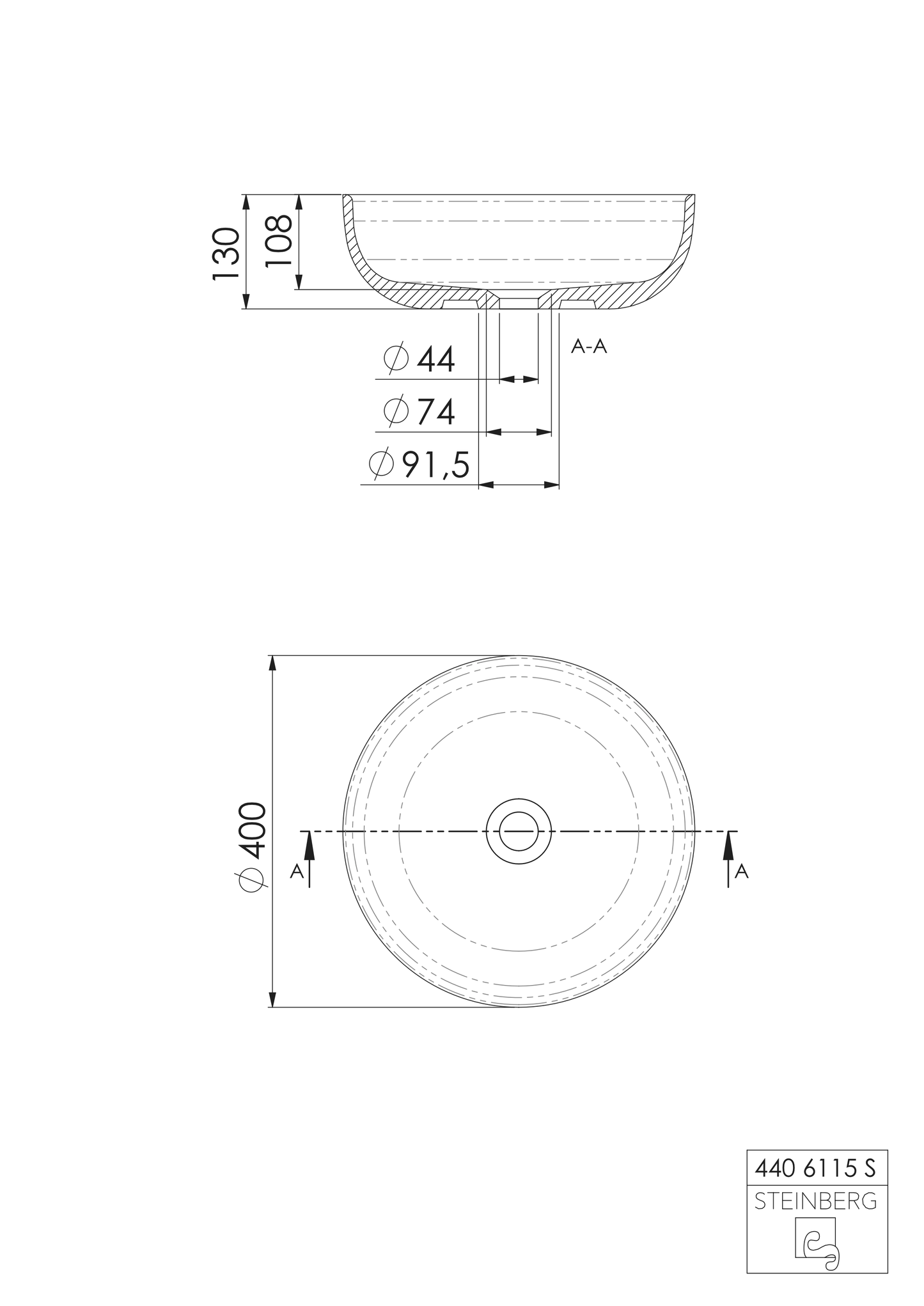 Steinberg Serie 440 - Aufsatzwaschtisch rund - aus Solid Surface