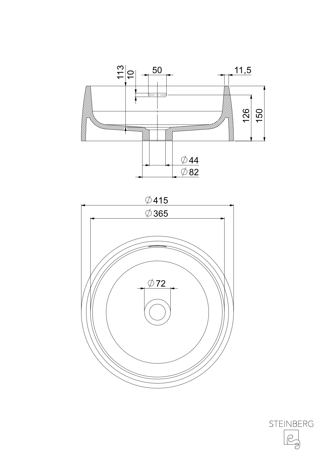 Steinberg Serie 440 - Aufsatzwaschtisch - aus Solid Surface - weiß