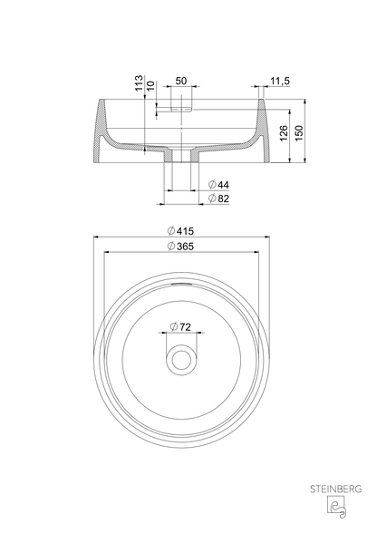 Steinberg Serie 440 - Aufsatzwaschtisch - aus Solid Surface - weiß