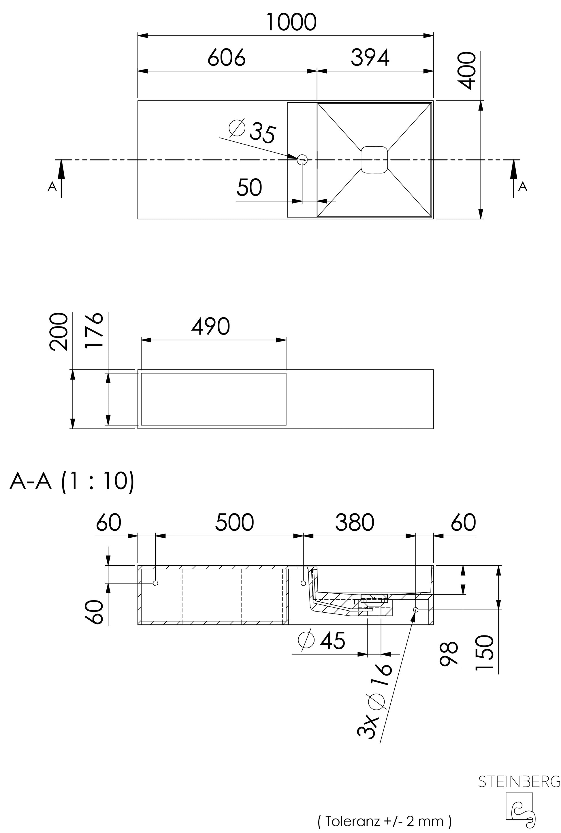 Steinberg Serie 443 - Wandwaschtisch - aus Solid Surface - weiß