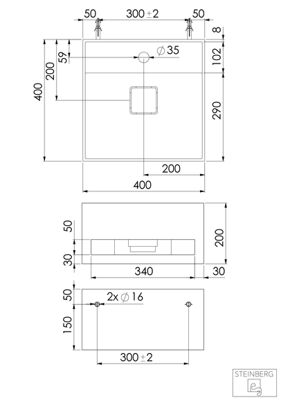 Steinberg Serie 443 - Handwaschbecken - aus Solid Surface - weiß