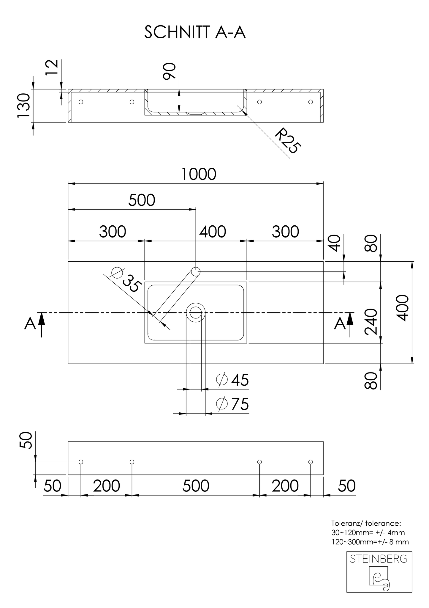 Steinberg Serie 444 - Wandwaschtisch - aus Solid Surface - weiß