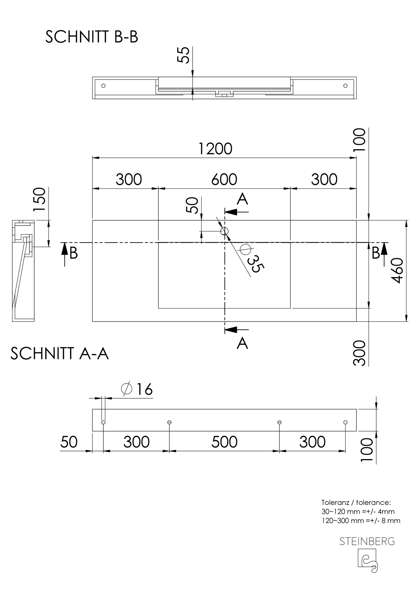 Steinberg Serie 444 - Wandwaschtisch - aus Solid Surface - weiß