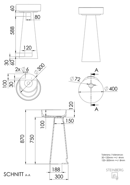 Steinberg Serie 445 - Standwaschtisch - aus Solid Surface - weiß