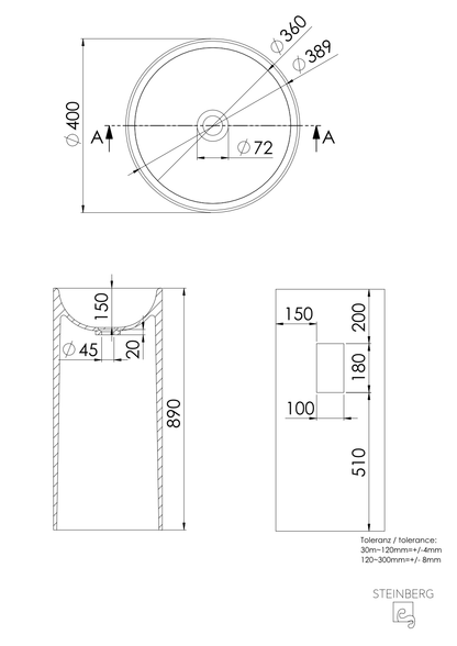 Steinberg Serie 445 - Standwaschtisch - aus Solid Surface - weiß