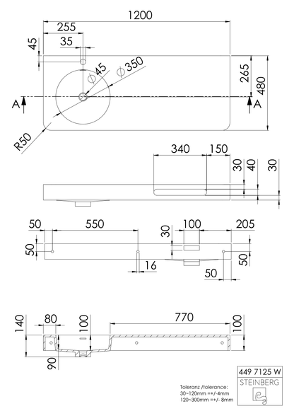 Steinberg Serie 449 - Wandwaschtisch - aus Solid Surface - weiß