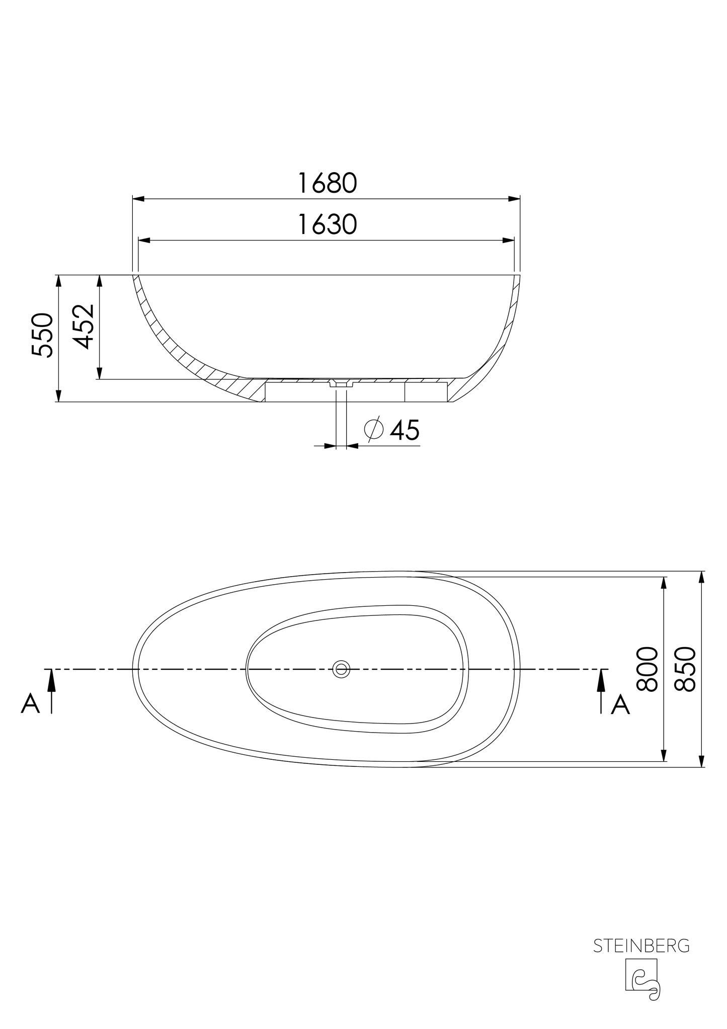 Freistehende Badewanne - Steinberg Serie 489 - aus Polyresin - Maron