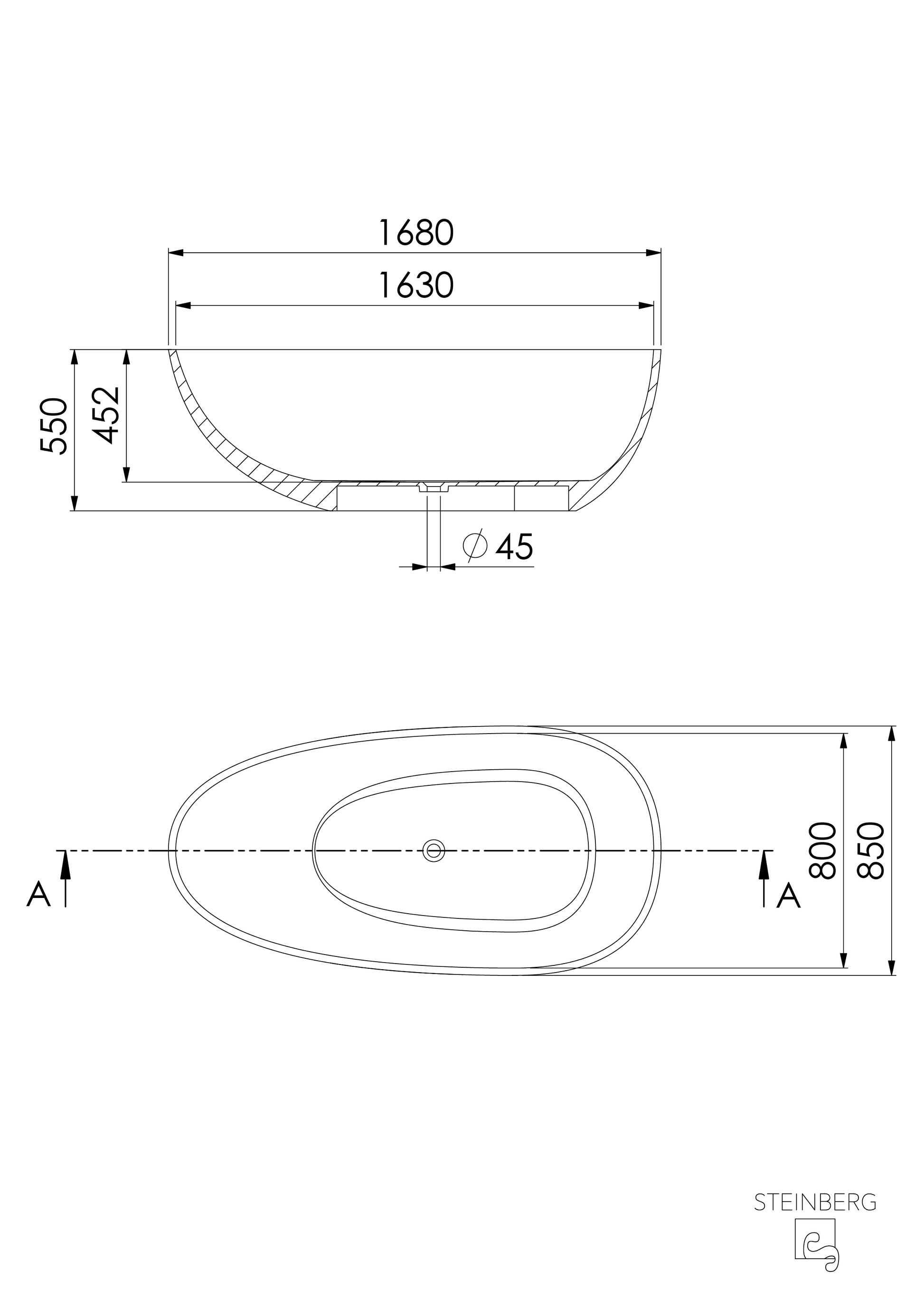 Freistehende Badewanne - Steinberg Serie 489 - aus Polyresin - Maron