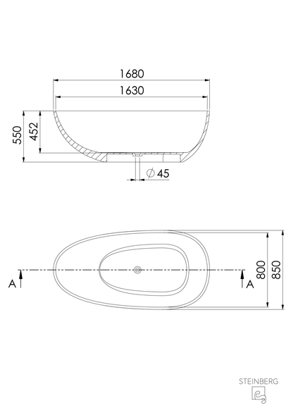 Freistehende Badewanne - Steinberg Serie 489 - aus Polyresin - Graphit