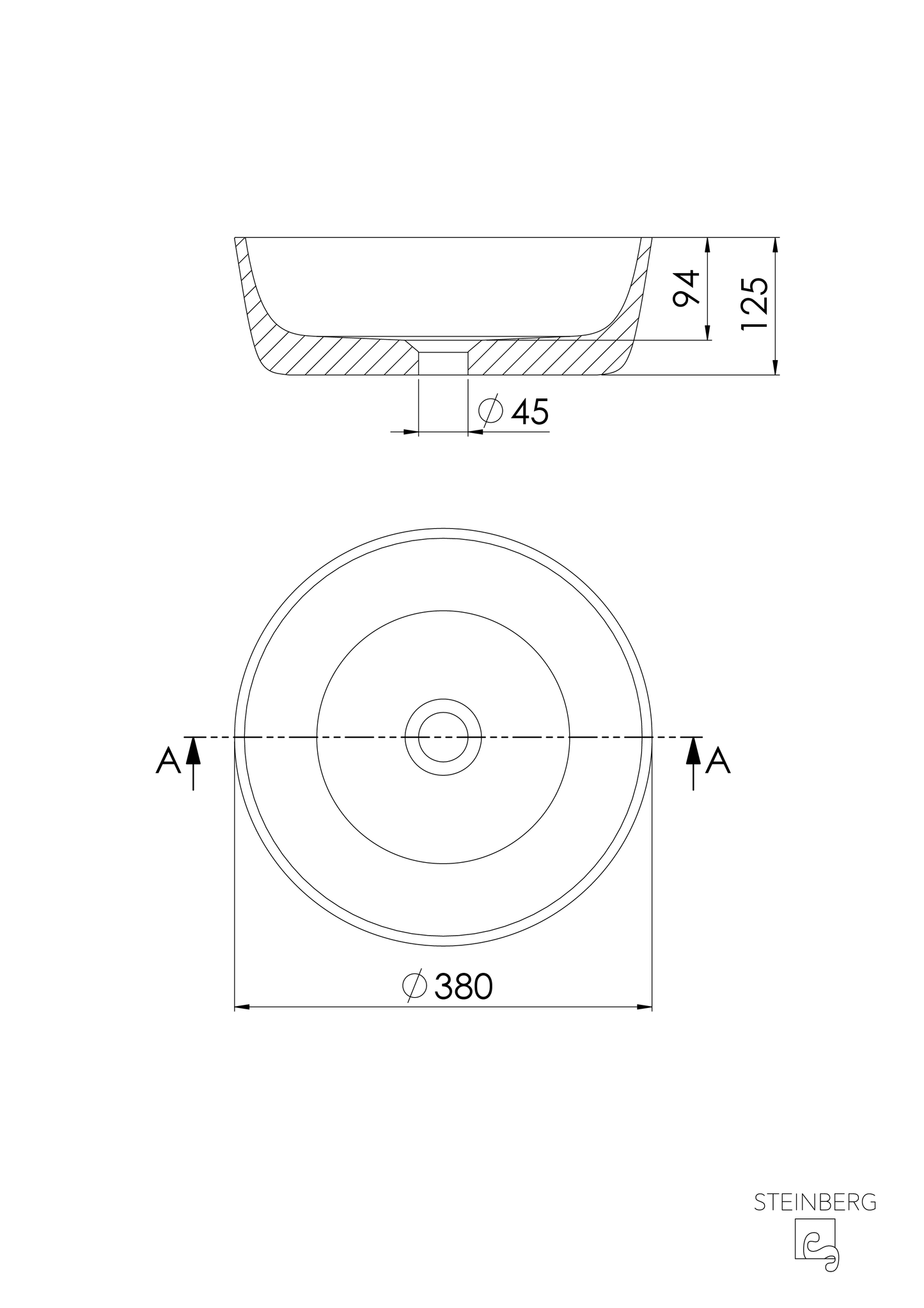 Aufsatzwaschtisch rund - Steinberg Serie 540 - aus Solid Surface - Marmor Look