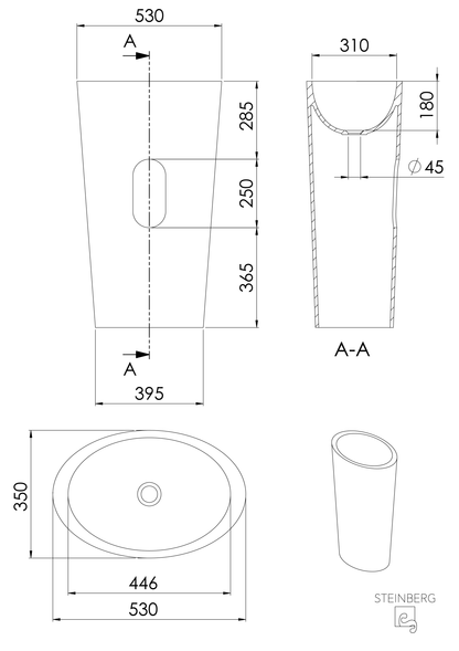 Standwaschtisch - Steinberg Serie 540 - aus Solid Surface - Marmor Look