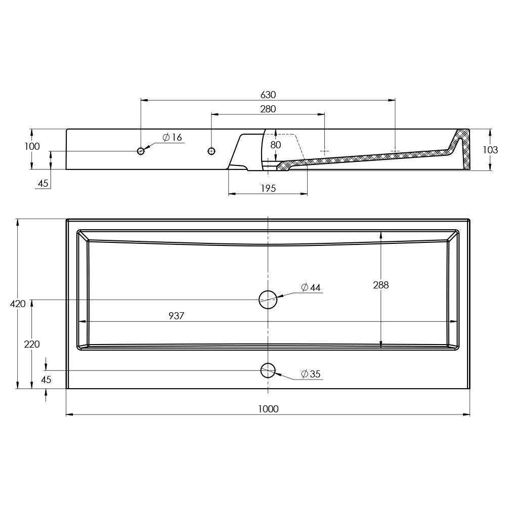 Treos Serie 710 Mineralguss Waschbecken mit Hahnloch