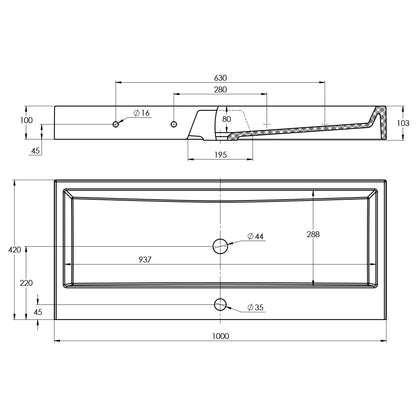 Treos Serie 710 Mineralguss Waschbecken mit Hahnloch