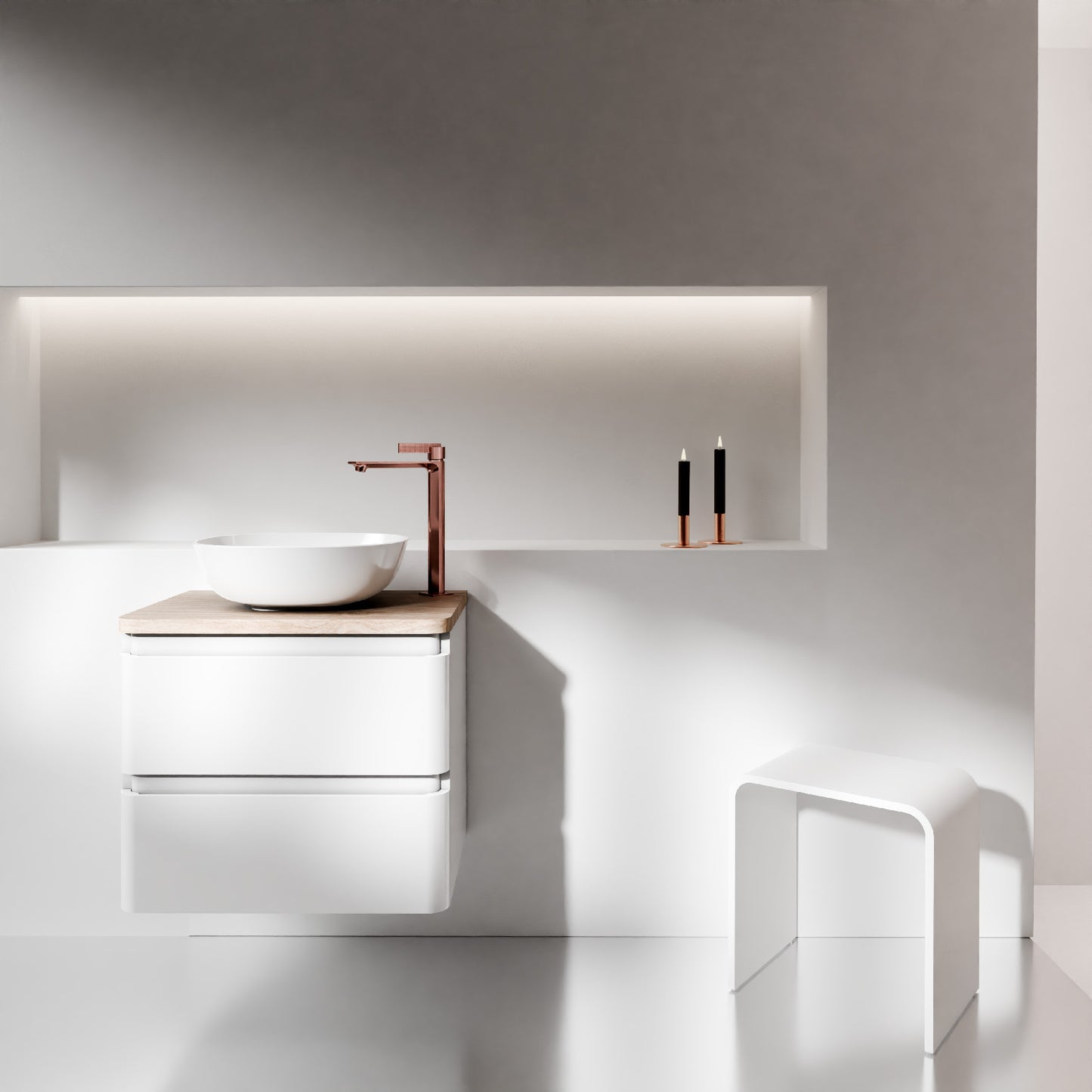 Output washbasin with base cabinet in white - 2 drawers - 60cm wide - with console plate - Treos series 925