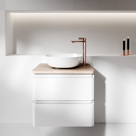 1Output washbasin with base cabinet in white - 2 drawers - 60cm wide - with console plate - Treos series 925