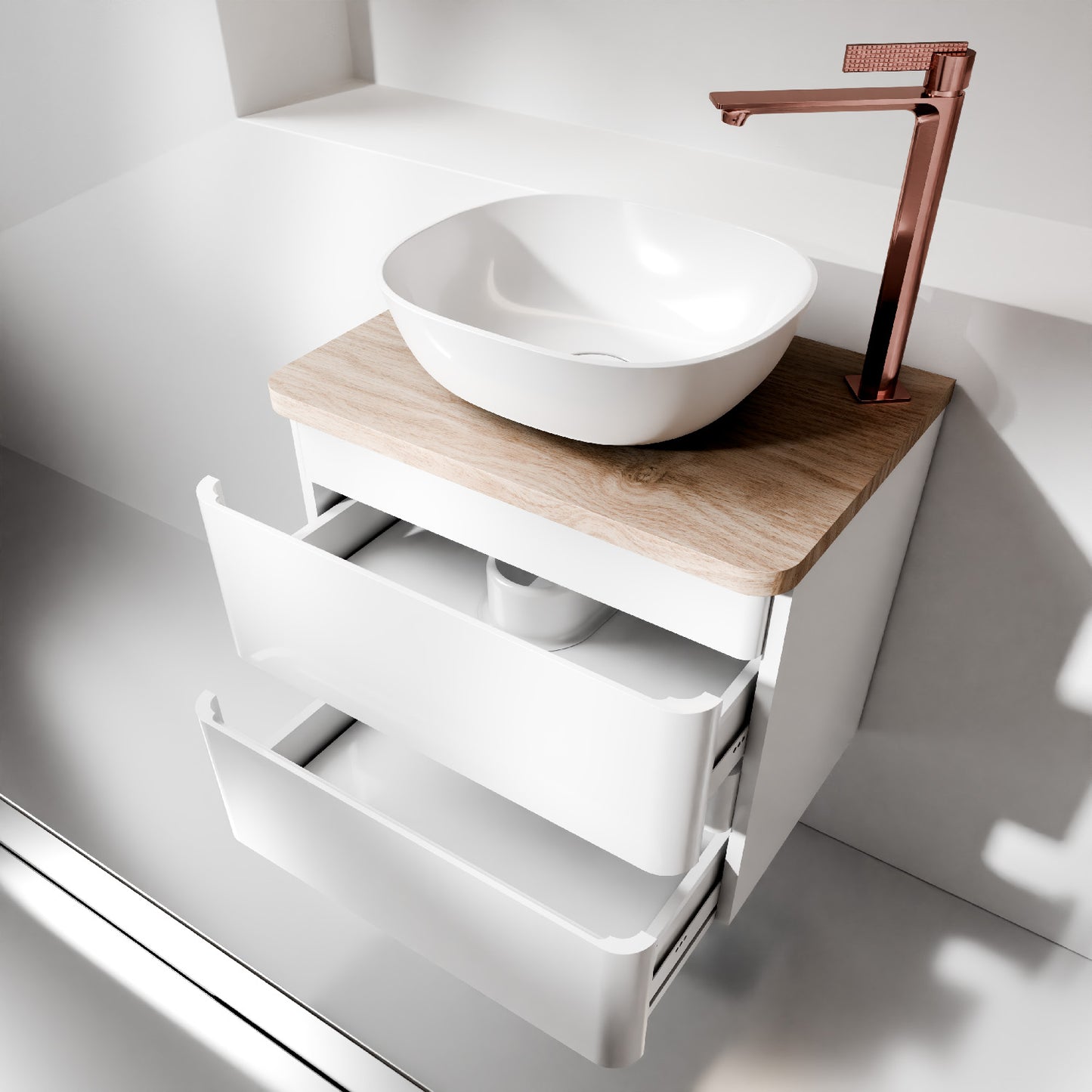 Output washbasin with base cabinet in white - 2 drawers - 60cm wide - with console plate - Treos series 925