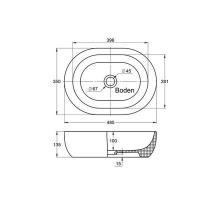 Aufsatzwaschbecken - Oval - Treos - aus Keramik - 48,5cm Breite - in Weiß