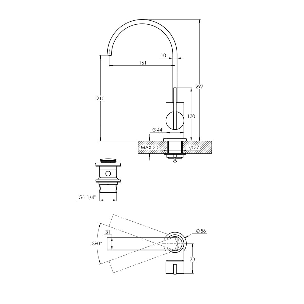 Waschtischarmatur-in-matt-schwarz-Treos-Serie195-mit-Druckverschluss-195_01_15002_MB_tz