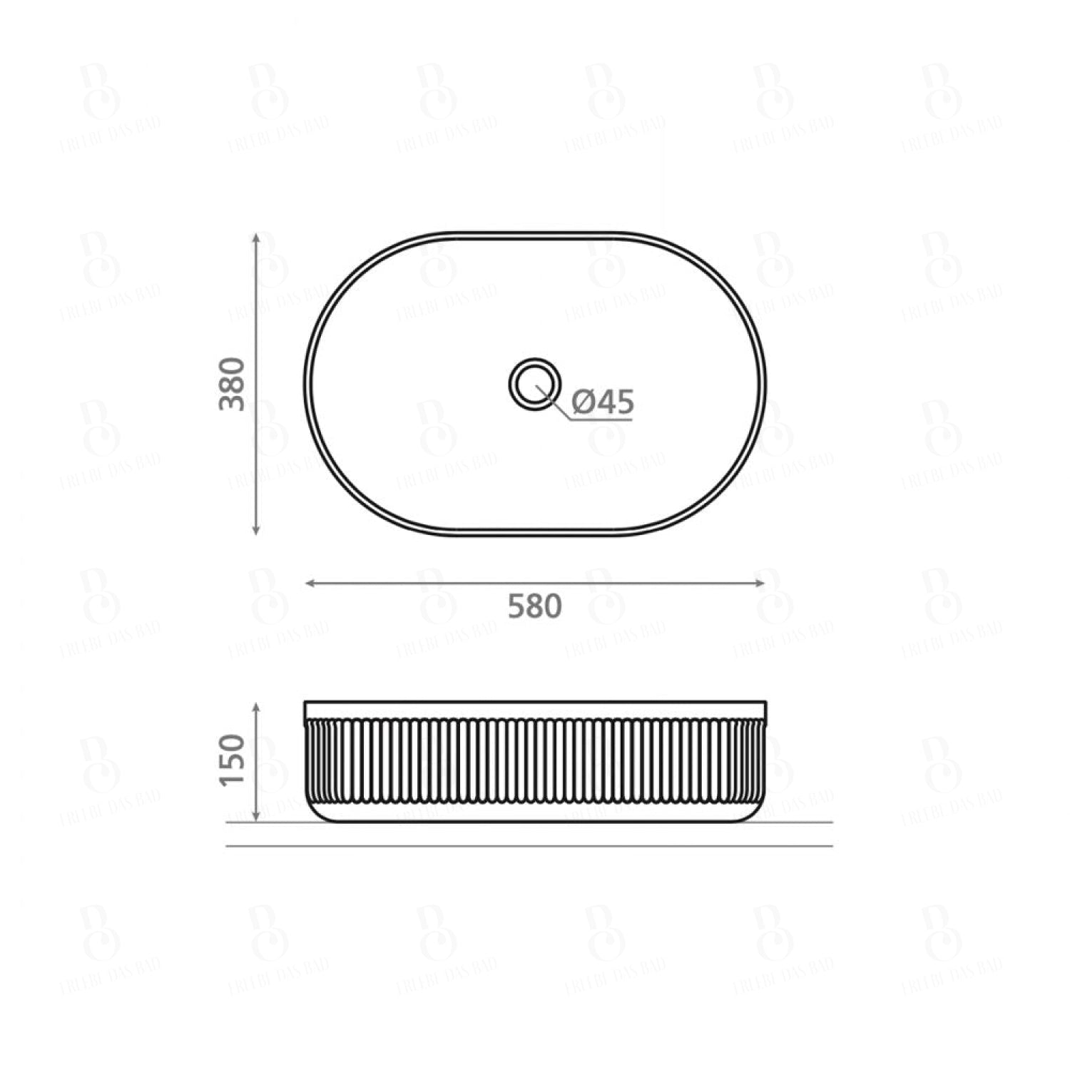 Bathco Striae Oval - Aufsatzwaschbecken 580 X 380 150 Mm Aufsatzwaschtisch