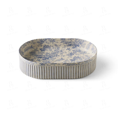 Bathco Wadi Oval Toile De Jouy Azul - Aufsatzwaschbecken 500 X 320 120 Mm Aufsatzwaschtisch