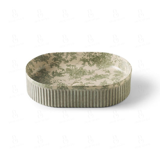 1Bathco Wadi Oval Toile De Joy Verde - Aufsatzwaschbecken 500 X 320 120 Mm Aufsatzwaschtisch