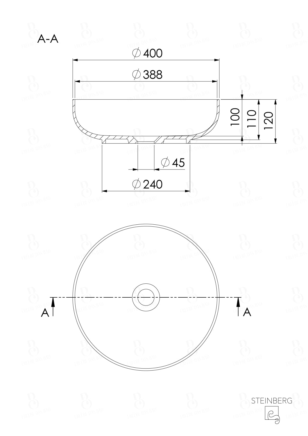 Aufsatzwaschtisch rund - Steinberg Serie 489 - aus Polyresin - Graphit