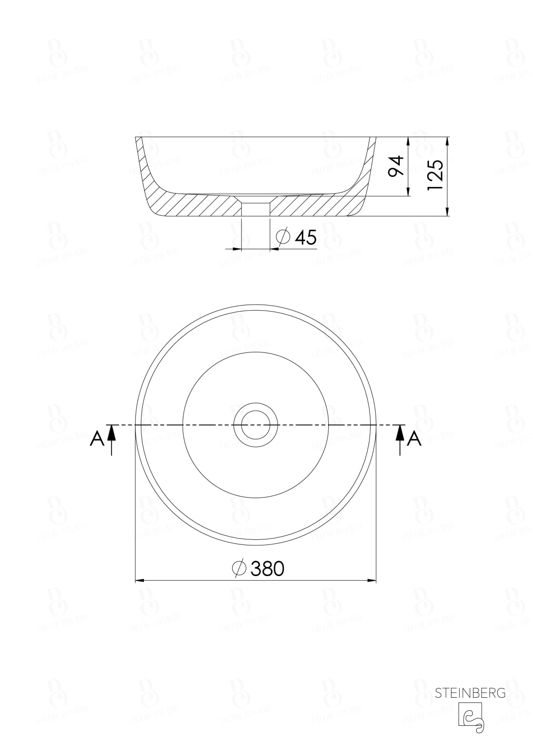 Aufsatzwaschtisch rund - Steinberg Serie 540 - aus Solid Surface - Marmor Look