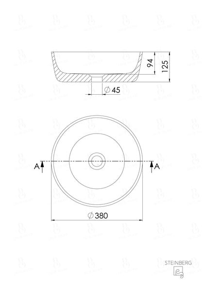 Aufsatzwaschtisch rund - Steinberg Serie 540 - aus Solid Surface - Marmor Look