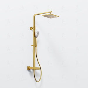 Steinberg Duschsystem Matt Gold Mit Thermostat Regenbrause Eckig Und Stabhandbrause Brushed Gold