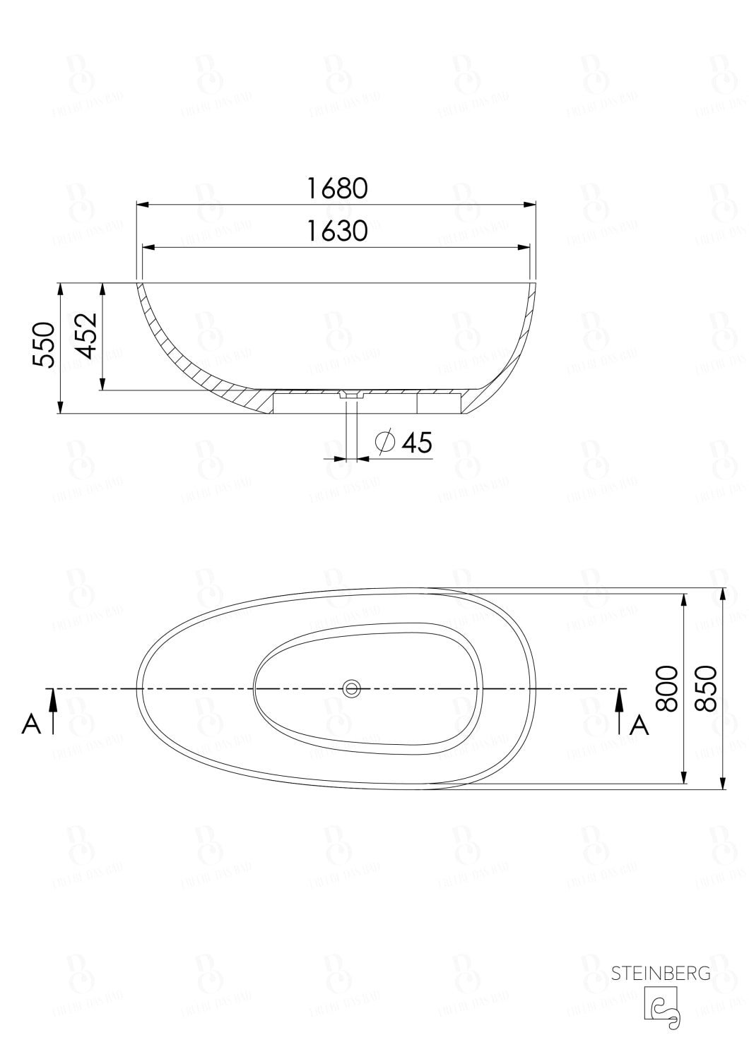 Freistehende Badewanne - Steinberg Serie 489 - aus Polyresin - Graphit