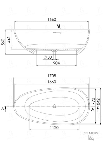 Freistehende Badewanne - Steinberg Serie 540 - aus Solid Surface - Marmor Look