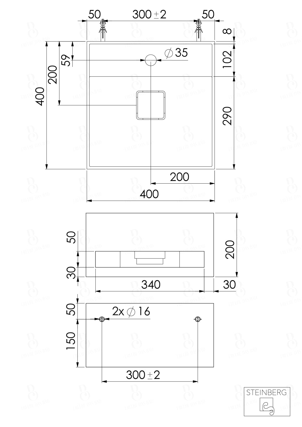 Steinberg Serie 443 - Wandwaschtisch - aus Solid Surface - schwarz