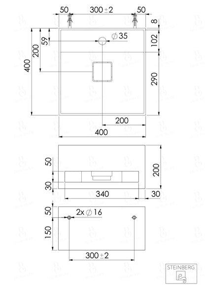 Steinberg Serie 443 - Wandwaschtisch - aus Solid Surface - schwarz