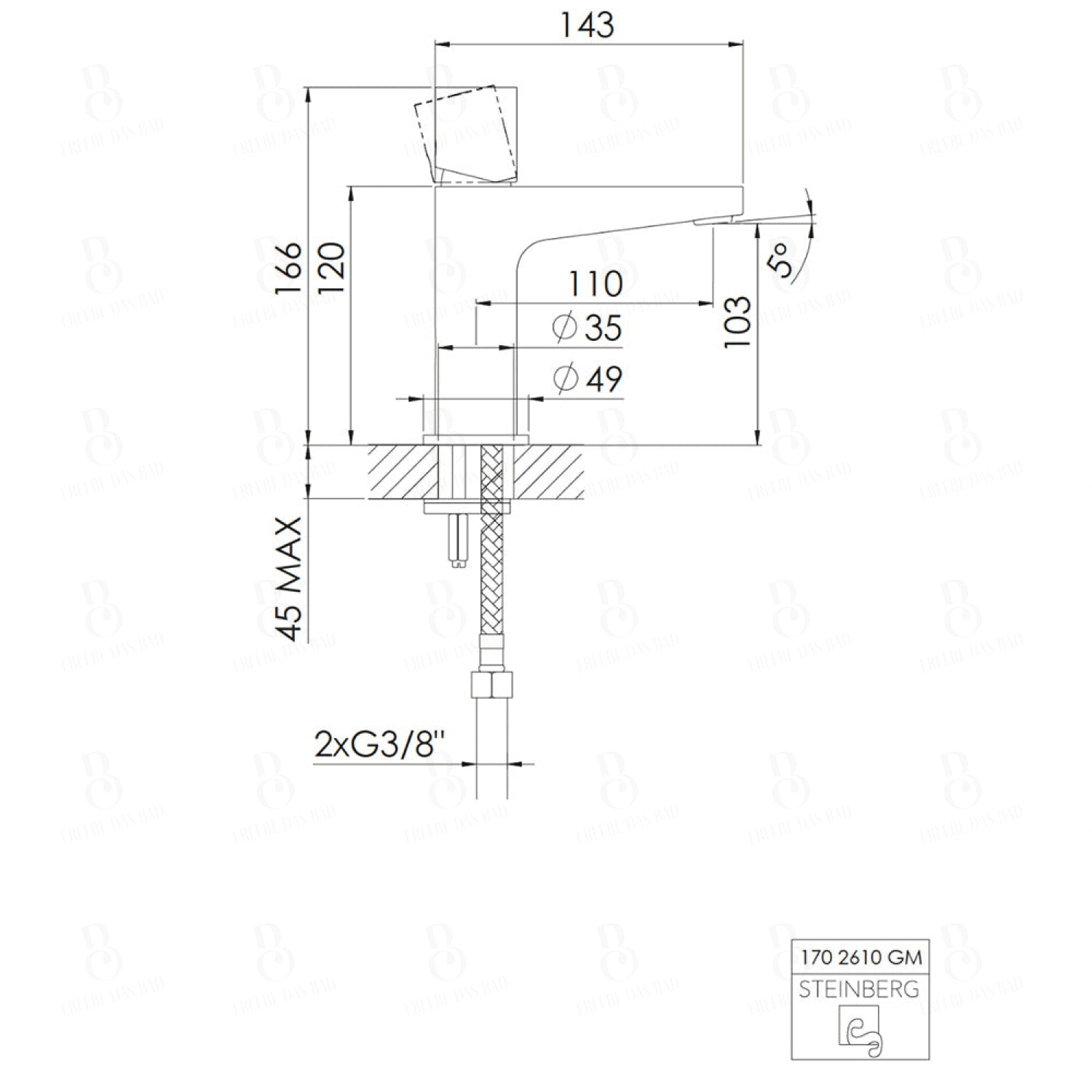 Steinberg Serie 170 Waschtischarmatur mit Ablaufgarnitur mit einer Ausladung 110 mm in Gunmetal