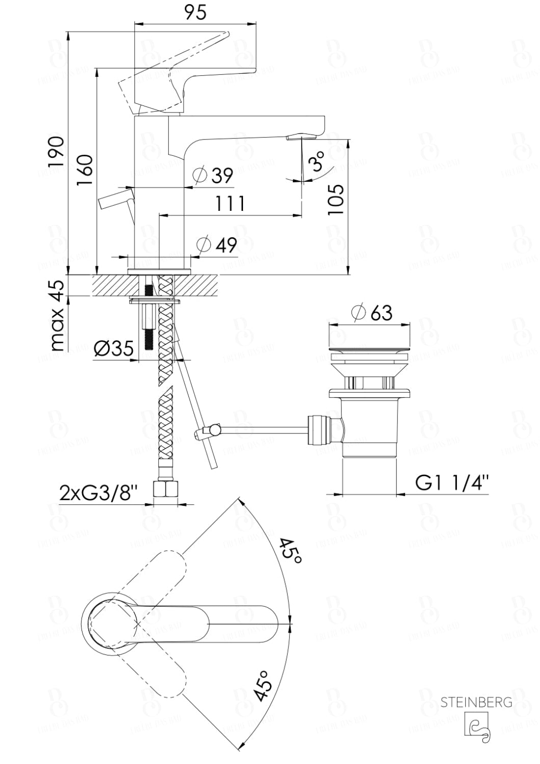 Steinberg Serie 206 Waschtisch-Einhebelmischer Mit Ablaufgarnitur