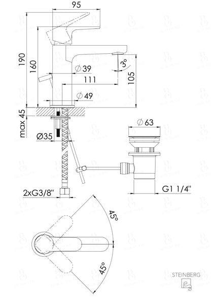 Steinberg Serie 206 Waschtisch-Einhebelmischer Mit Ablaufgarnitur