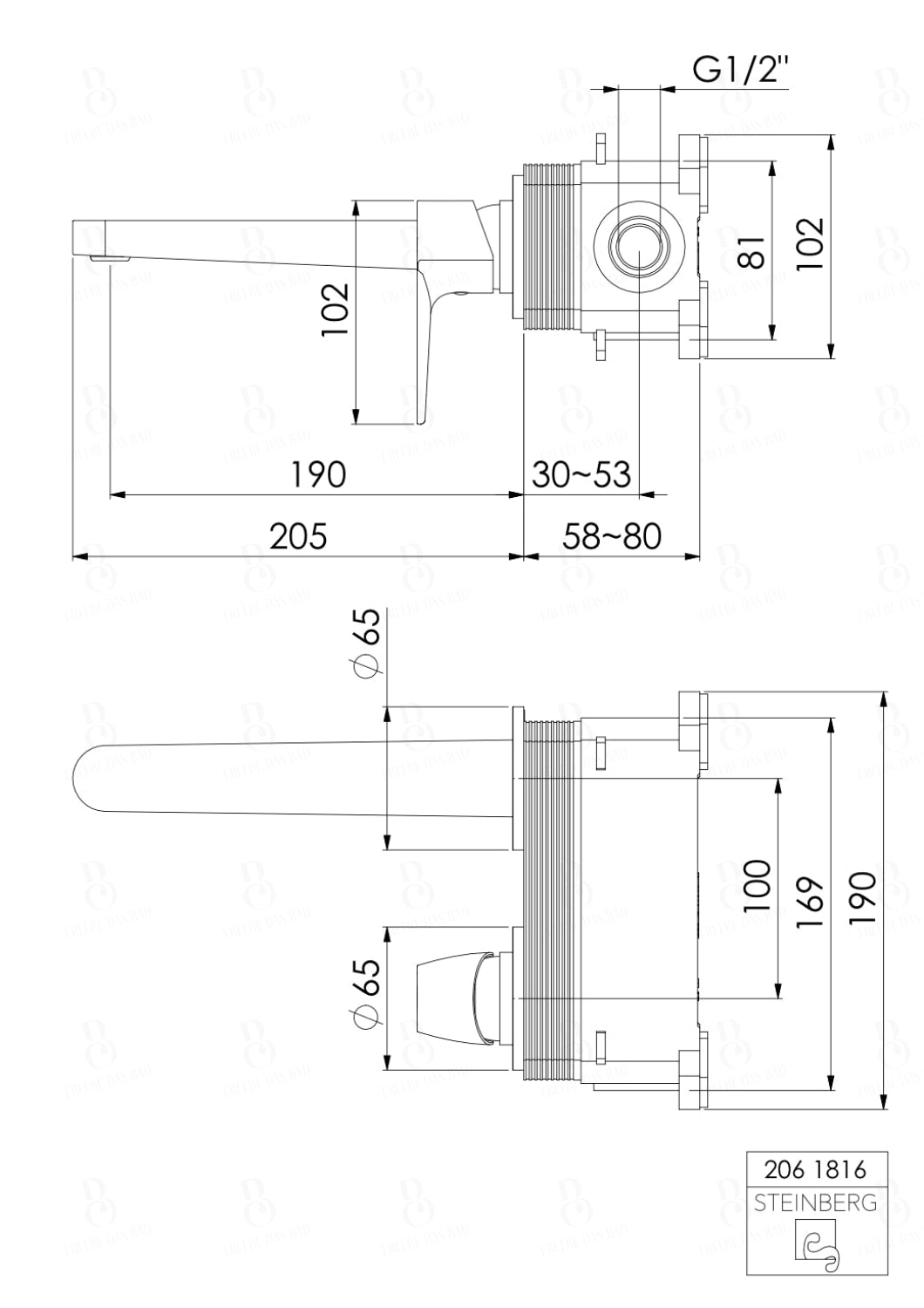 Steinberg Serie 206 Waschtisch-Wand-Einhebelmischer