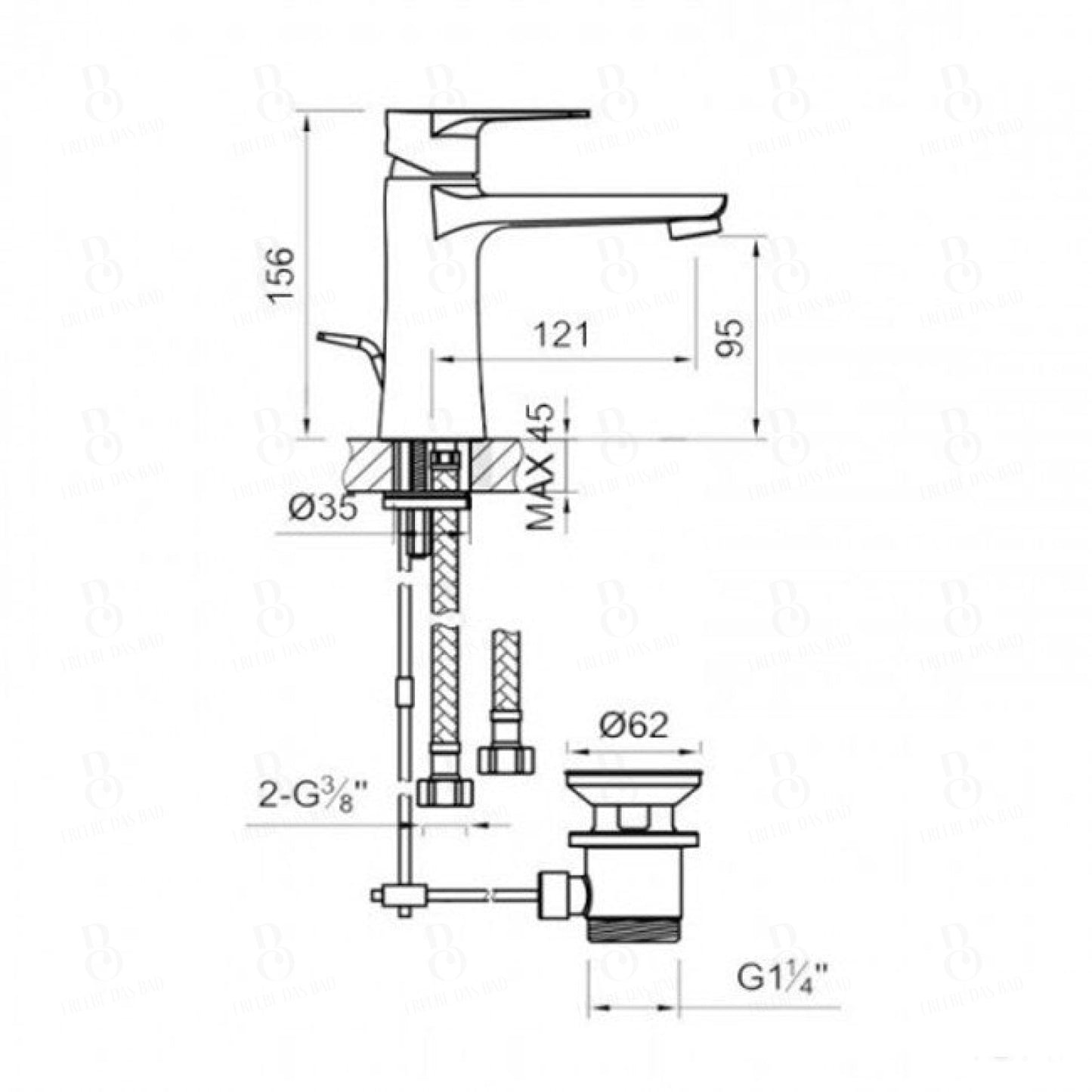 Steinberg Serie 225 Waschtisch-Einhebelmischbatterie mit Ablaufgarnitur chrom