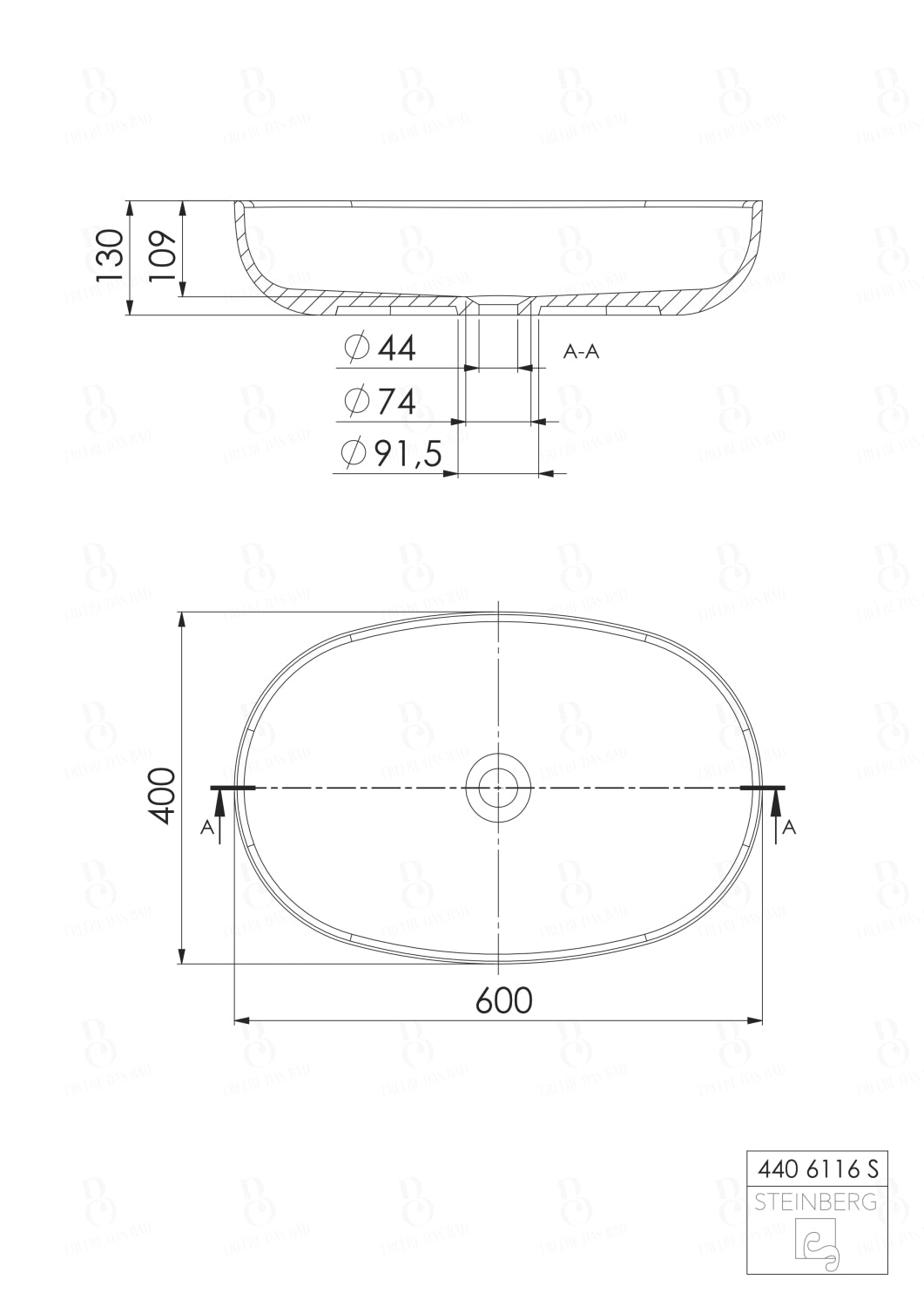 Steinberg Serie 440 - Aufsatzwaschtisch oval - aus Solid Surface