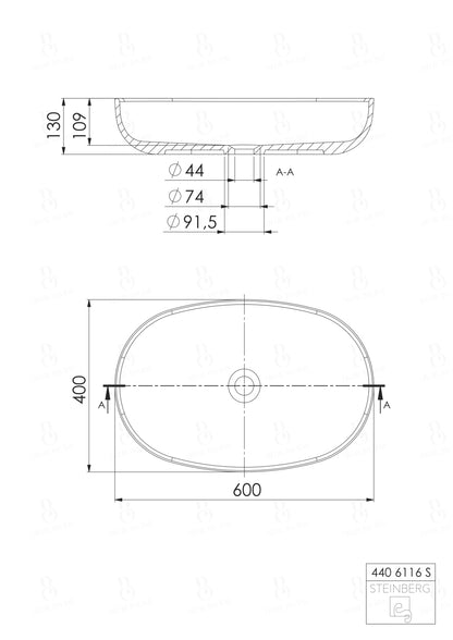 Steinberg Serie 440 - Aufsatzwaschtisch oval - aus Solid Surface