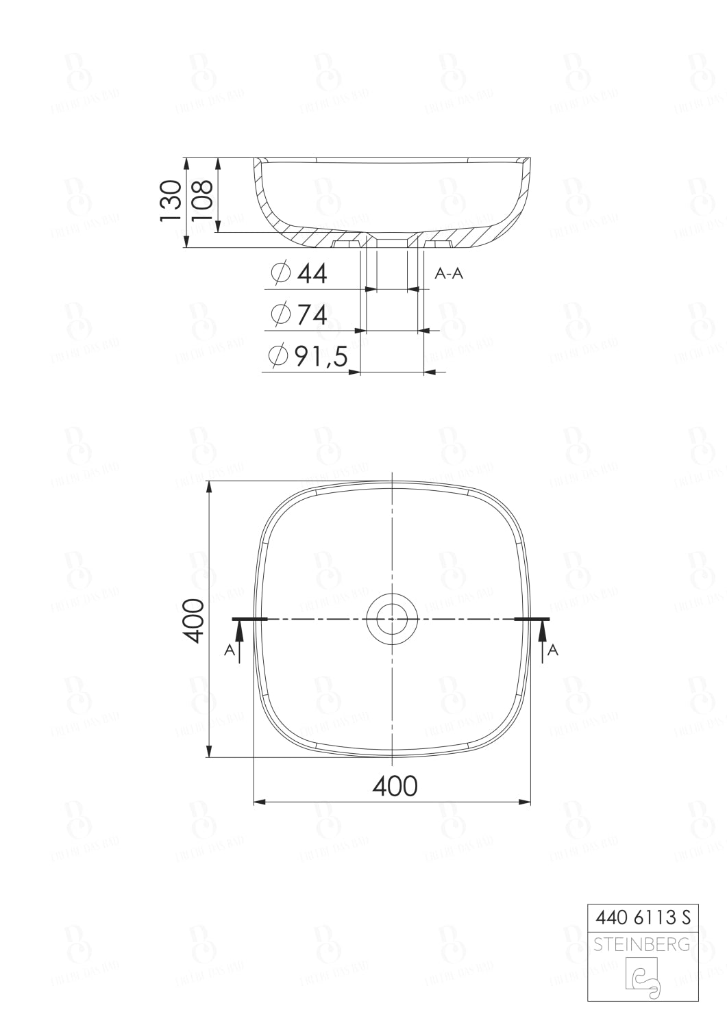 Steinberg Serie 440 - Aufsatzwaschtisch quadratisch - aus Solid Surface